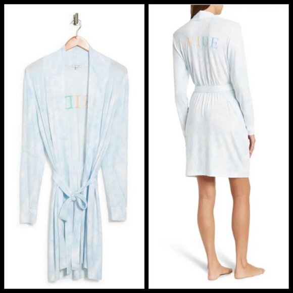 💕PJ SALVAGE💕 Bridal Embroidered Robe ~ Blue Bride Graphic Medium M NWT - Picture 2 of 12